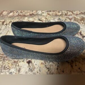 New Marbella Black Crystal-Embellished Women's Ballet Flats Size 7M Slip-On